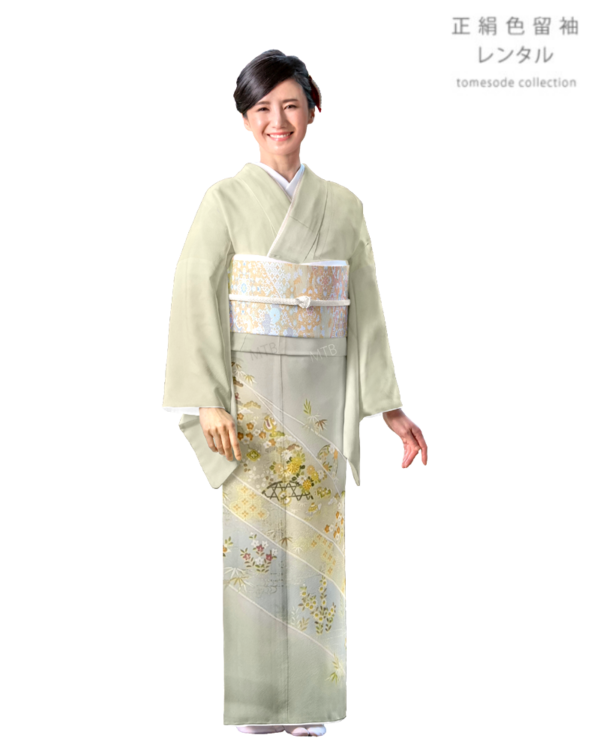 色留袖 | 正絹 薄グリーン地に小花と宝づくし
