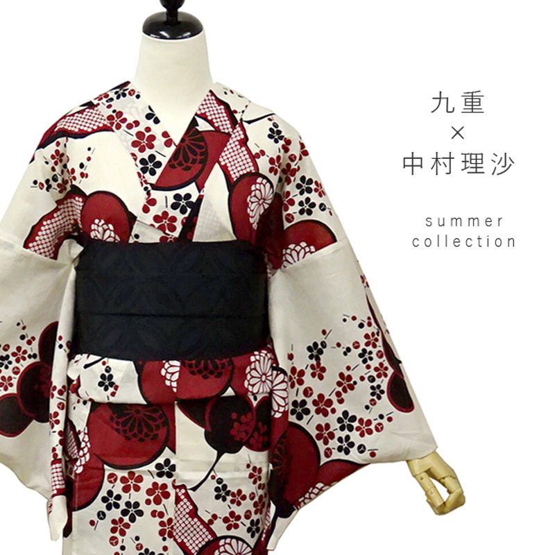 SALE!! 浴衣 レディース　九重 × 中村里砂 浴衣単品 (オフ白地 赤・黒 梅 9NR-11)[販売]