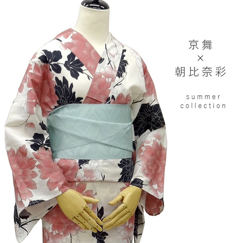 浴衣 レディース 京舞×朝比奈 彩 浴衣単品 (オフ白 渋ピンク花 20AA-2