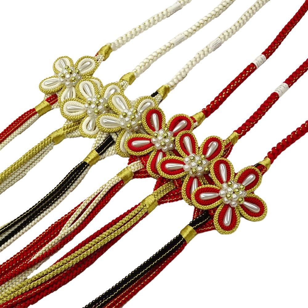 振袖用帯締め 正絹丸ぐけ 全6色12パターン　赤・白・黒・金　パール 金糸