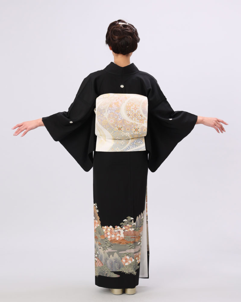 IK-1015 熨斗目に羽ばたく鶴 振袖 正絹 着物・浴衣 