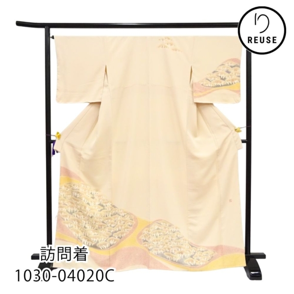 訪問着 袷 正絹 リユース 中古  薄いベージュ  素描  （1030-04020C）