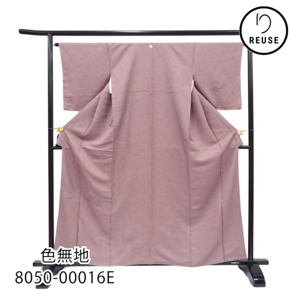 色無地 袷 正絹 リユース 中古 モーヴピンク 桜・菊地紋 8050-00016E★