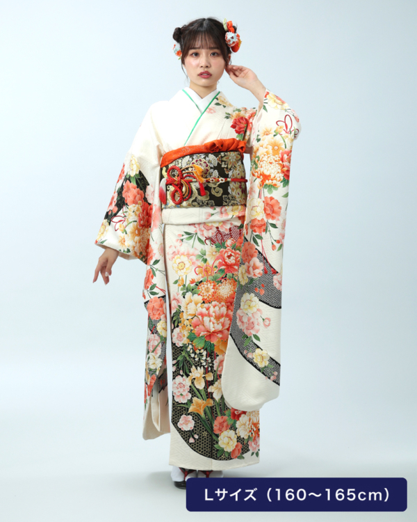 光を纏う 白地×華やか牡丹・菊