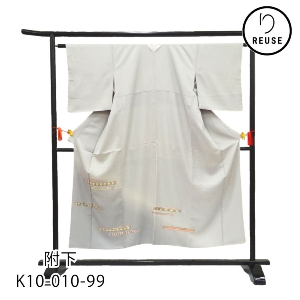 附下  正絹 リユース 中古 ライトグレー 裾ぼかし 短冊文様 K10-010-99(8050-00746)