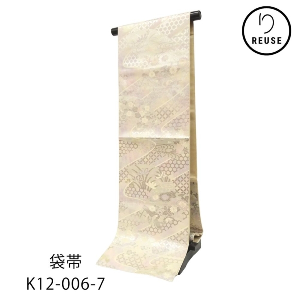 袋帯 正絹 リユース 中古  美品 華やかな銀彩 辻が花・有職文様 K12-006-7（8050-00947）礼装 フォーマル 訪問着 付下げ 色無地