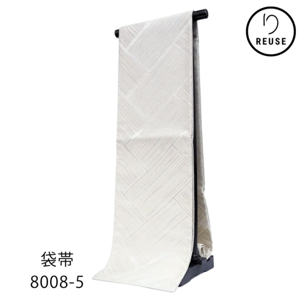 礼装用袋帯 正絹 リユース 未使用 西陣織 モダン 幾何学 桧垣文様 8008-5 六通柄 シルバーホワイト フォーマル