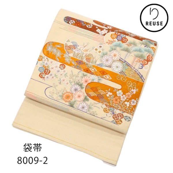 綴れ袋帯 正絹 リユース  蘇州刺繍 四季草花 菊 松 藤 楓 金糸 8009-2(8050-01004) 華やか セミフォーマル〜フォーマル 逸品