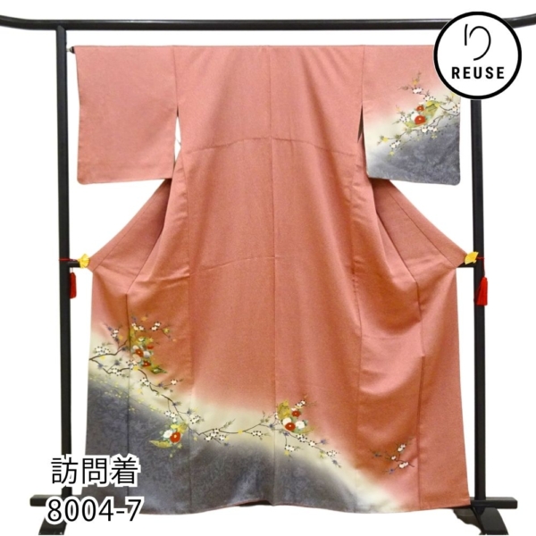 訪問着  正絹 リユース 中古 袷 ピンク地 ぼかし 菊・紅葉・四季の花々 8004-7 華やか フォーマル