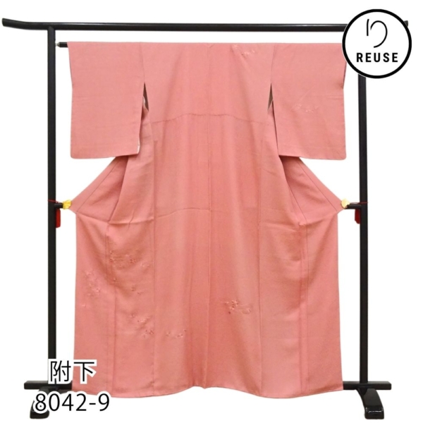 附下 正絹 リユース 中古 袷 桃色 刺繍 秋草 楓 地紋 8042-9 フォーマル セミフォーマル お宮参り 七五三 入学式