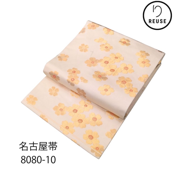 名古屋帯 リユース 中古 正絹 桜文様 淡いピンク 桜色 8080-10