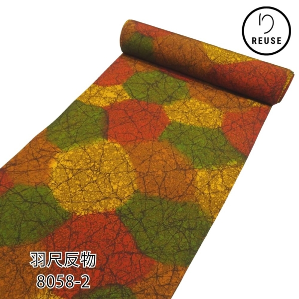 羽尺反物 正絹 リユース ひび割れ柄 ろうけつ染風 秋色 グラデーション 8058-2 コート地 羽織地 未使用保管品
