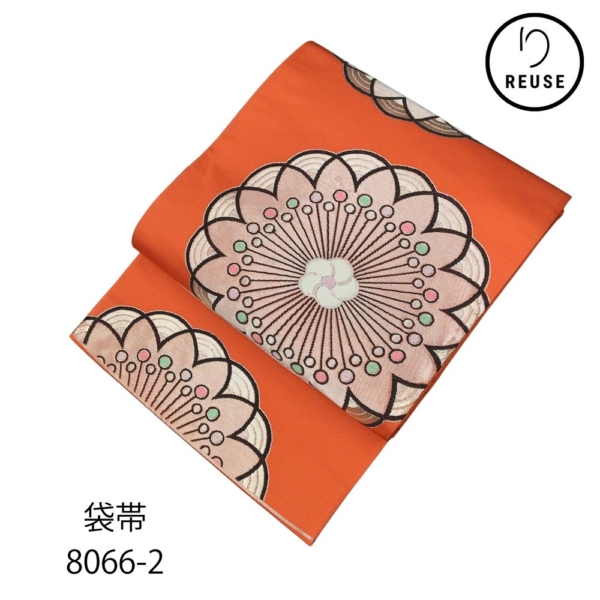 袋帯 リユース 中古 未使用 正絹 華文様 大ぶり 8066-2 カジュアル セミフォーマル 普段使い