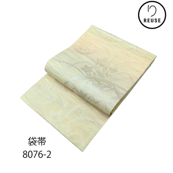 袋帯 夏帯 リユース 中古 未使用 正絹 銀糸 あやめ文様 羅織り パステル ぼかし 8076-2