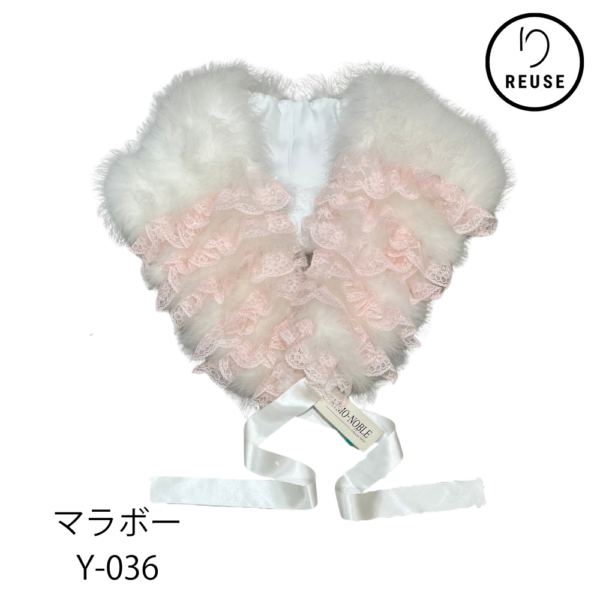 マラボーショール レースフリル付き ピンク×白 振袖用 成人式 卒業式 未使用品 リユース 中古 Y-036 ★