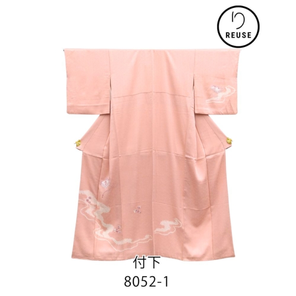 付下げ リユース 中古 正絹 袷 雲取り 文箱 花唐草 地紋 8052-1