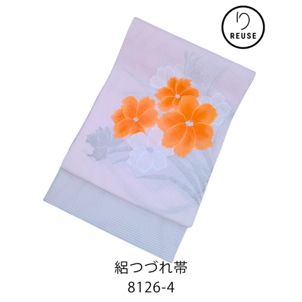 リユース 【夏帯】上品な絽綴れ 名古屋帯 桔梗文様 お茶席・お稽古に（7月・8月盛夏向け）8126-4